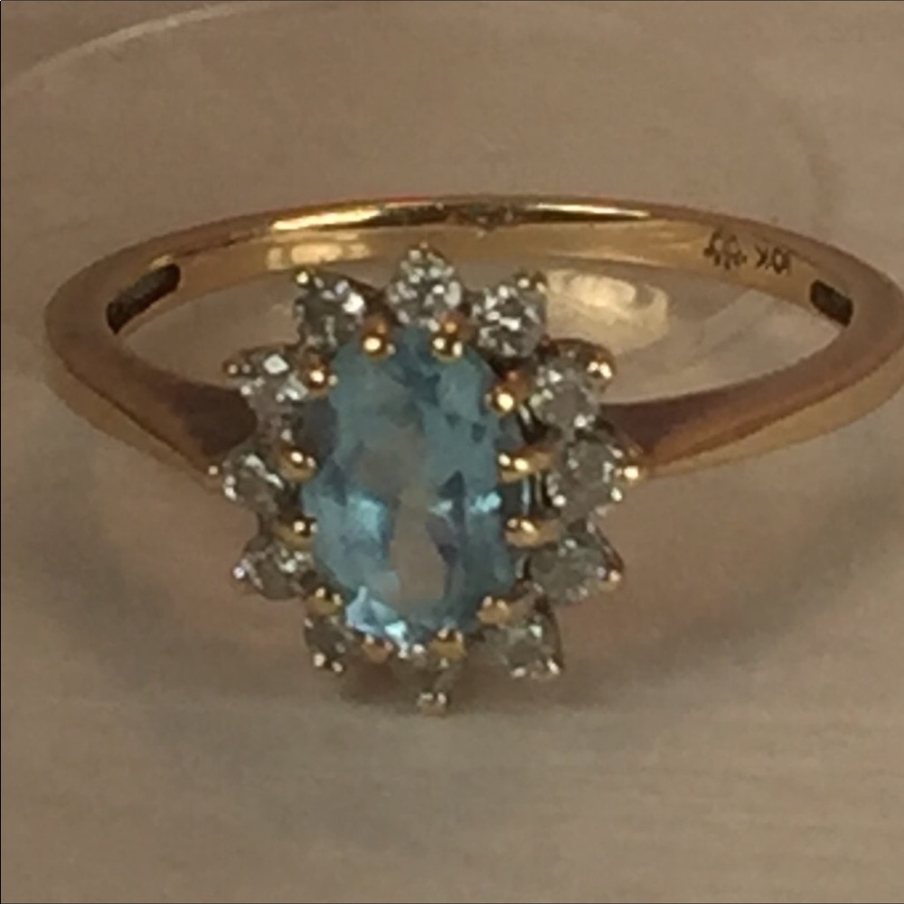 *Preloved Solid 10K Blue Topaz Diamond Ring - Picture 2 of 3